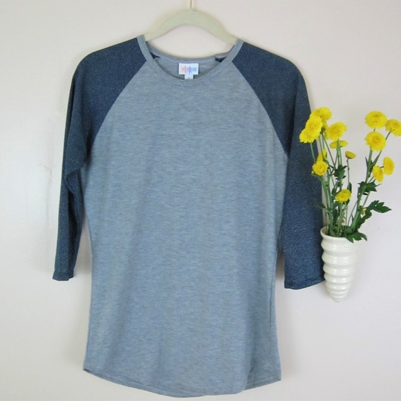 LuLaRoe Sparkly Gray & Blue Jersey Tops - Picture 3 of 4